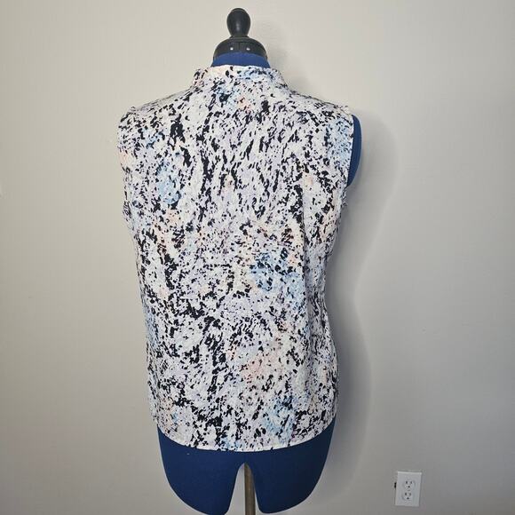 Calvin Klein sleeveless blouse with a tie neck and multi-color abstract print - Picture 3 of 7